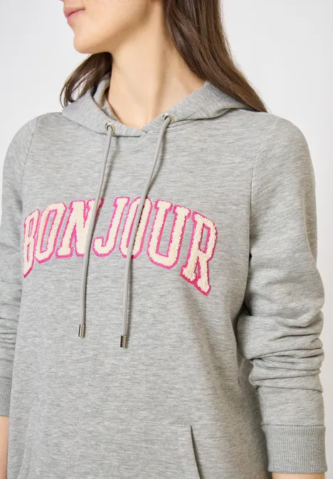 Knielanges Kleid aus Sweat mit Kapuze milky grey melange