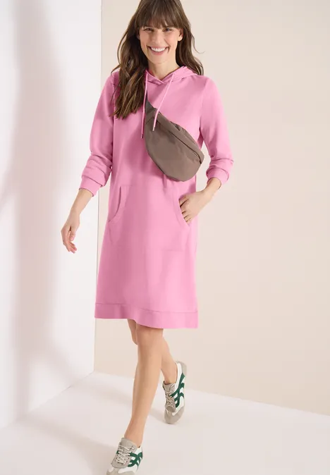 Knielange jurk met capuchon flamingo rose