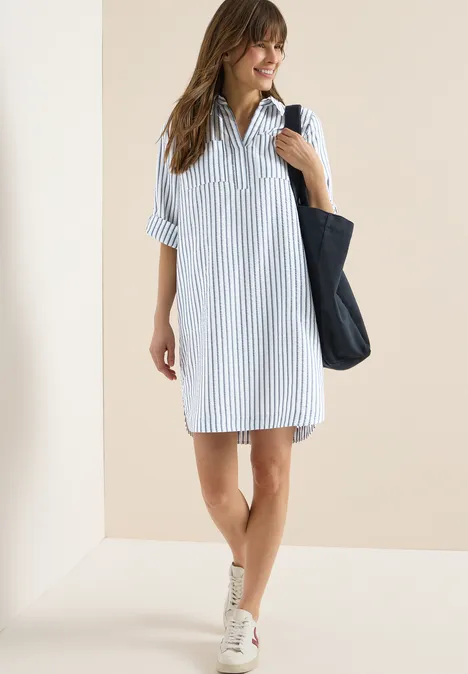 Knielanges Kleid mit Streifenmuster sporty denim blue