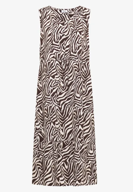 Mouwloze maxi jurk met bruine-witte zebraprint