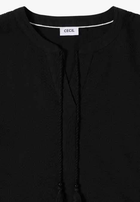 Knielanges Kleid in Seersuckerqualität Black Knielanges Kleid in Seersuckerqualität Black