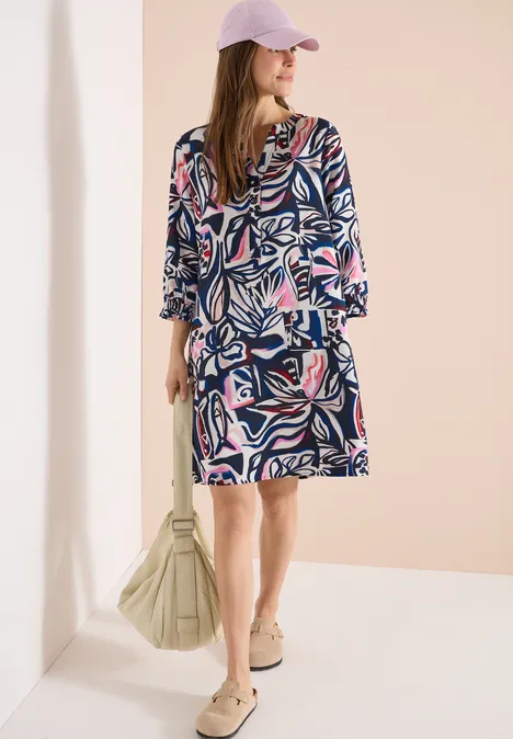 Knielanges Kleid mit grafischem Muster universal blue