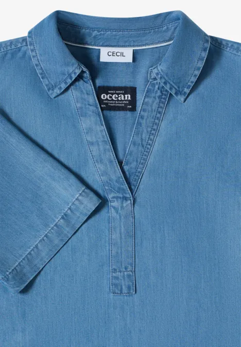 Knielange jurk in denimlook mid blue wash