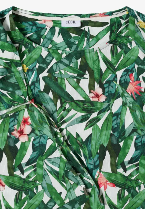 Mouwloos top met tropische groene bladeren en bloemenprint