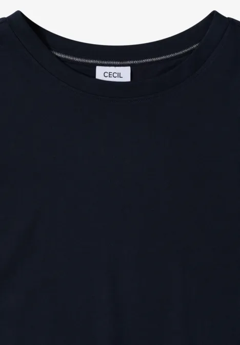 Zwart T-shirt met ronde hals en klein label in de halslijn.