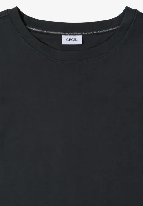 Zwarte T-shirt met ronde hals en CECIL-label in de nek