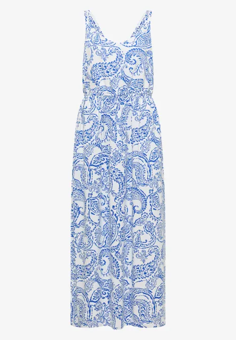 Maxikleid mit V-Neck und Print vanilla white Leichtes ärmelloses Maxikleid in Weiß mit blauem Paisley-Muster und tailliertem Schnitt