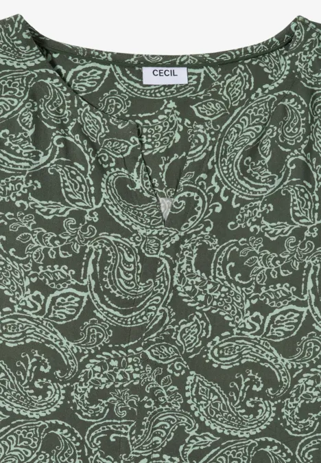 Midikleid mit Split Neck und Print khaki Grünes Top mit mintfarbenem Paisley-Muster und Markenlabel 'CECIL'