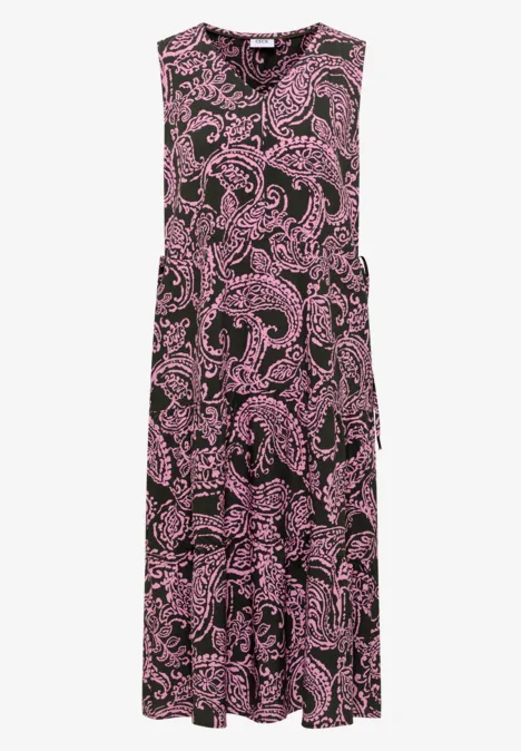 Midikleid mit V-Neck und Print raw khaki Ärmelloses schwarzes Midikleid mit pinkem Paisley-Muster.