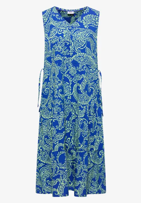 Midikleid mit V-Neck und Print surf blue Ärmelloses blaues Maxikleid mit Paisley-Muster und seitlichen Bindebändern