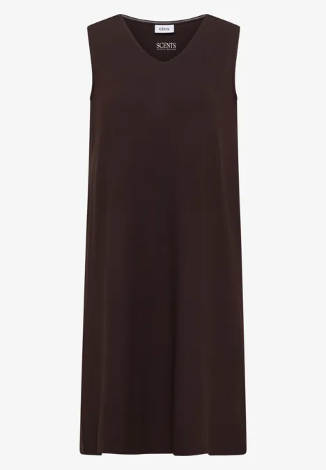 Knielanges Jerseykleid mit V-Neck brown cacao Schlichtes, ärmelloses, knielanges Kleid in Braun mit A-Linien-Schnitt.