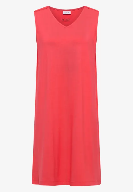Knielanges Jerseykleid mit V-Neck coral Rotes ärmelloses Kleid mit V-Ausschnitt, locker geschnitten
