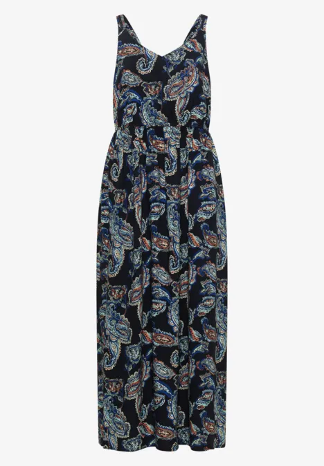 Maxikleid mit V-Neck und Print universal blue Langes ärmelloses Maxikleid mit dunkelblauem Paisley-Muster.
