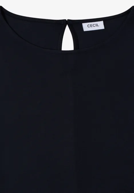 Midi-jurk met ronde hals van jersey urban dark blue Zwarte mouwloze dames top met ronde hals en kleine split aan de achterkant van CECIL.