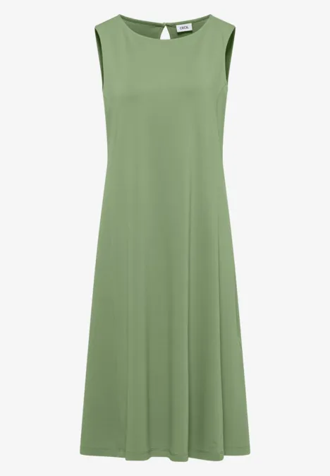 Ärmelloses, locker geschnittenes Midikleid in hellem Olivgrün mit Rundhalsausschnitt.