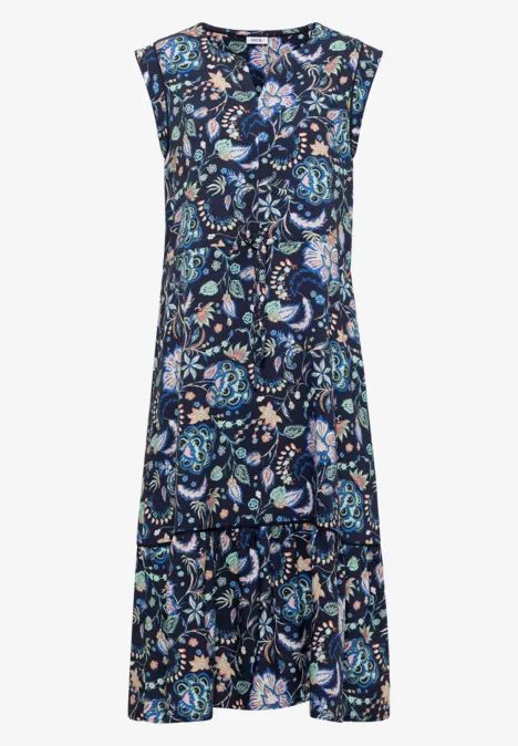 Midikleid mit Split Neck und Print urban dark blue Ärmelloses Midikleid in Blau mit buntem Paisley-Blumenmuster.