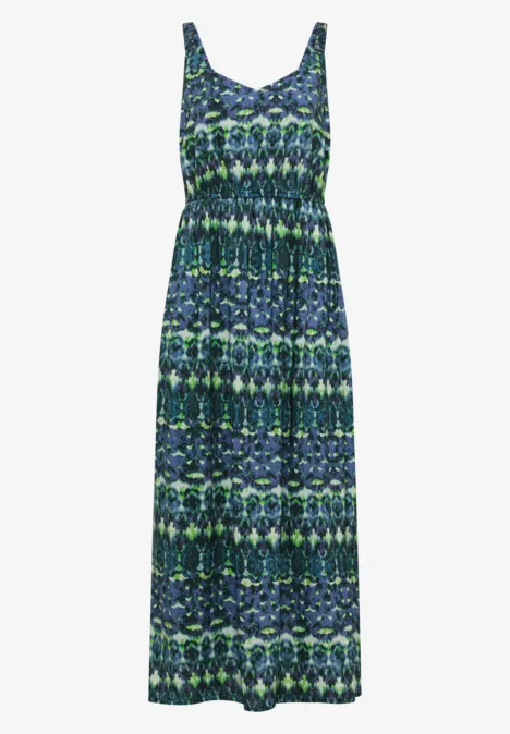 Maxikleid mit V-Neck und Print urban dark blue Ärmelloses Maxikleid in Blau-Grün mit ethnischem Muster und elastischer Taille.