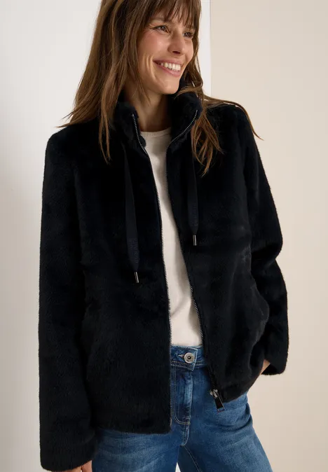 Kort jasje van imitatiebont dark navy blue