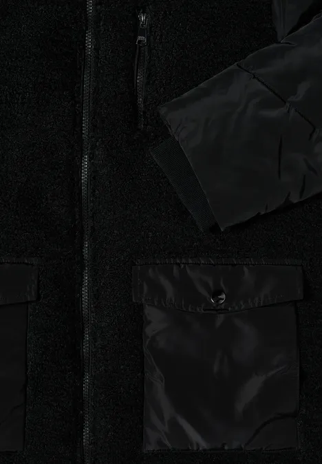 Teddy Jacke mit Strukturmix Black
