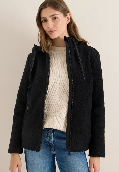 Kurze Wolloptik-Jacke Black
