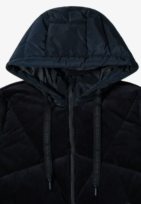 Pufferjack met ribfluwelen mix dark navy blue Pufferjack met ribfluwelen mix dark navy blue