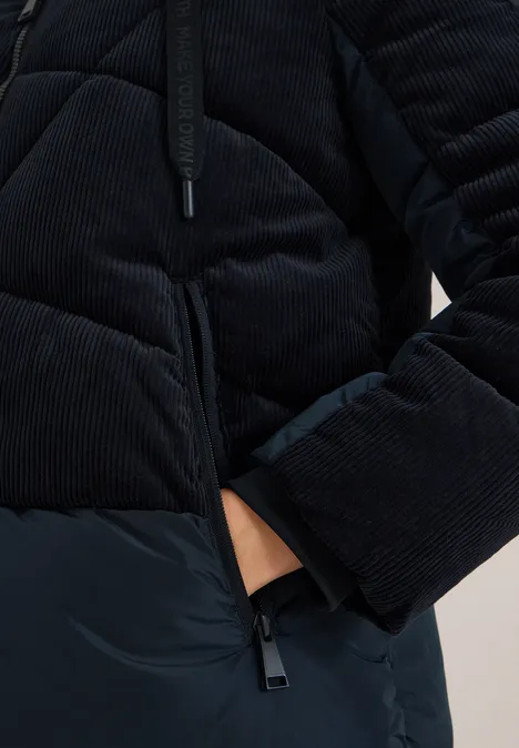 Pufferjack met ribfluwelen mix dark navy blue Pufferjack met ribfluwelen mix dark navy blue