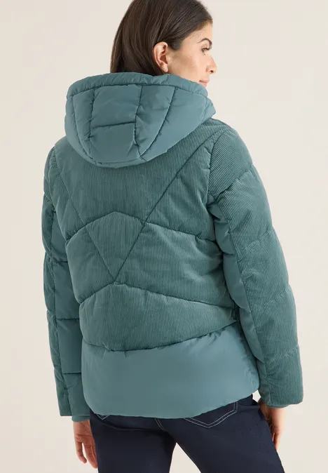 Pufferjack met ribfluwelen mix ice hill green