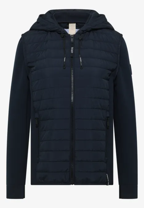 Jas met structuurmix en capuchon blue navy