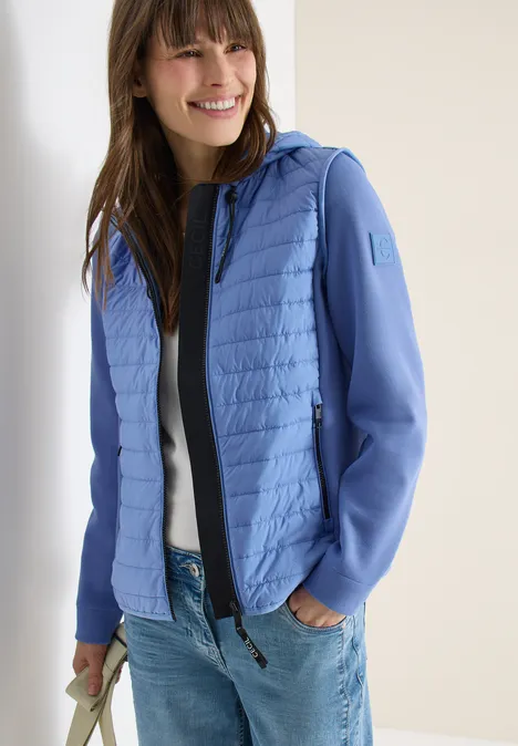Jacke mit Strukturmix und Kapuze coal blue