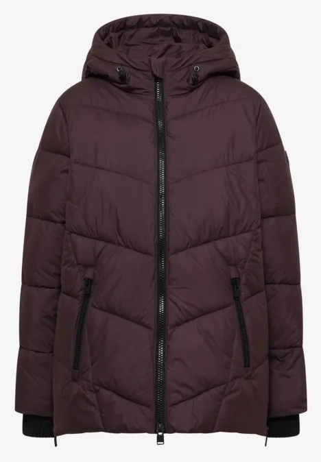 Puffer-Jacke in Midi-Länge mit Kapuze berry red Dunkelviolette gesteppte Winterjacke mit Kapuze, Reißverschluss vorne und seitlichen Taschen.