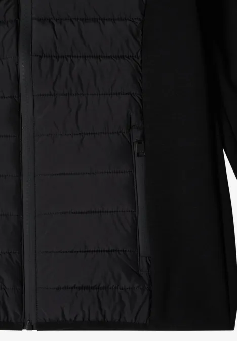 Veste noire à devant matelassé et poches zippées, style sportif moderne.