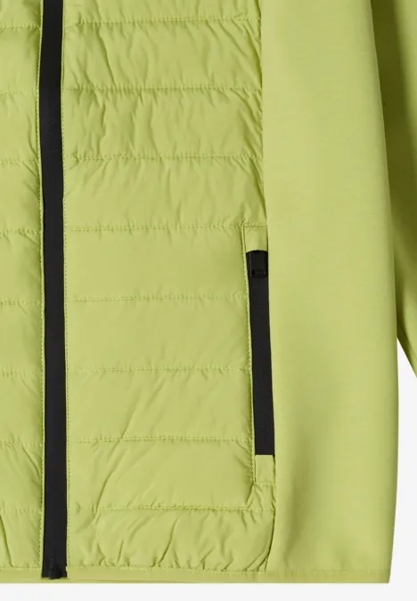 Veste matelassée vert clair avec fermeture éclair intégrale, poches latérales et manches Softshell
