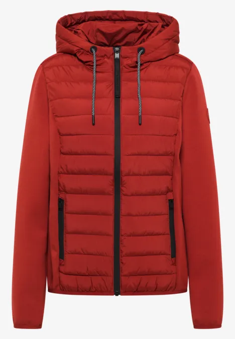 Veste matelassée rouge à capuche avec poches zippées