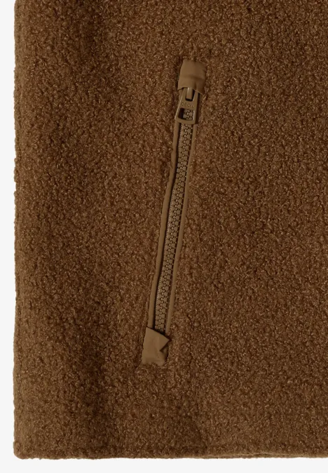 Braunes Fleece mit vertikalem Reißverschluss und Zipper.