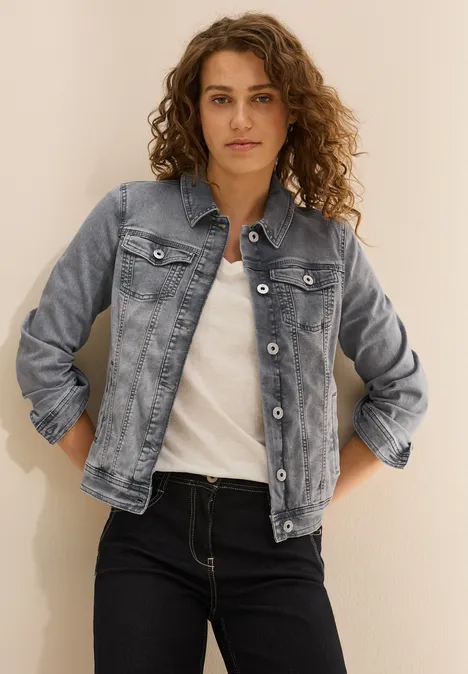 Jeansjacke mit Hemdkragen mid grey used wash Jeansjacke mit Hemdkragen mid grey used wash