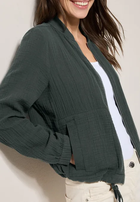 Kurze Musselin Jacke slate khaki