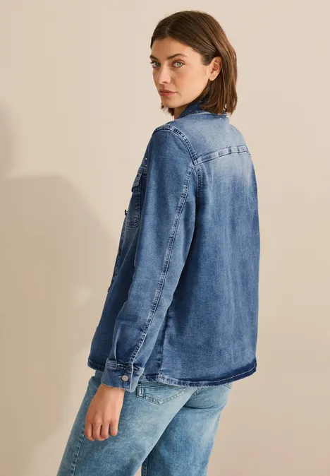 Glinsterende denim overshirt light blue used wash