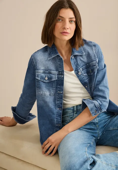 Glinsterende denim overshirt light blue used wash
