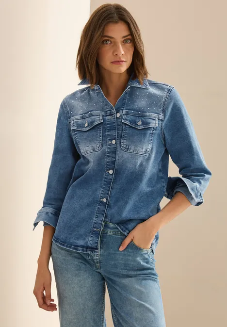 Glinsterende denim overshirt light blue used wash