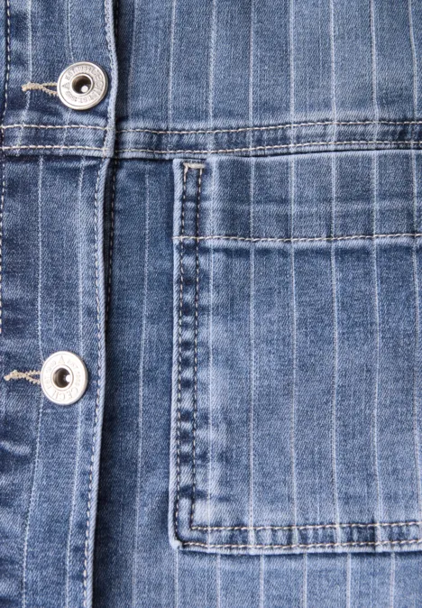 Denim Overshirt mit Streifen mid blue used wash