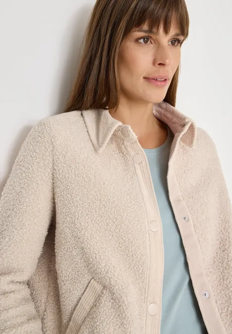 Teddy-Jacke mit Corddetails teddy vanilla white
