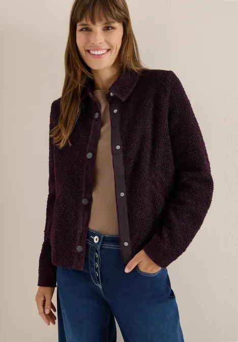 Teddy-Jacke mit Corddetails eggplant red