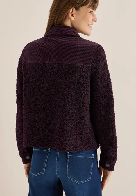 Teddy-Jacke mit Corddetails eggplant red