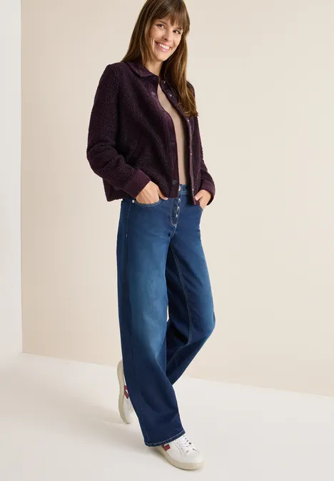 Teddy-Jacke mit Corddetails eggplant red