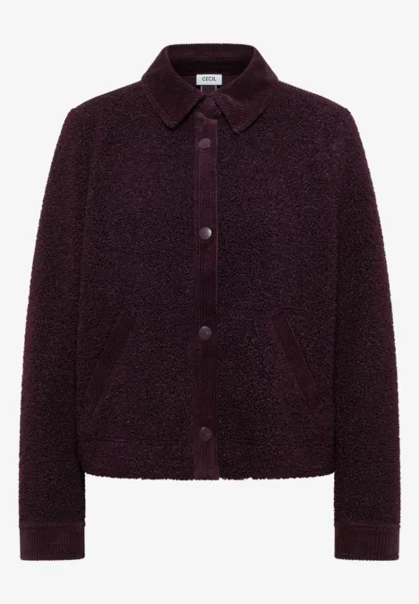 Teddy-Jacke mit Corddetails eggplant red