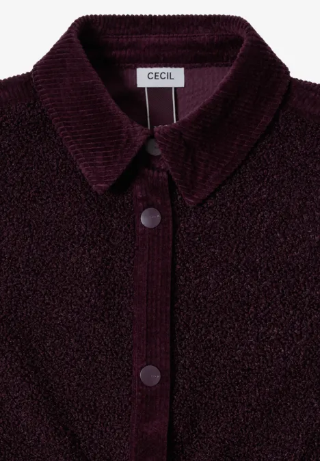 Teddy-Jacke mit Corddetails eggplant red