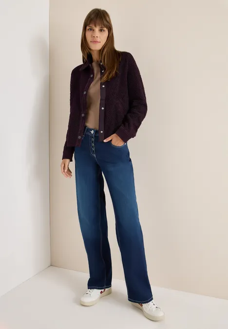 Teddy-Jacke mit Corddetails eggplant red
