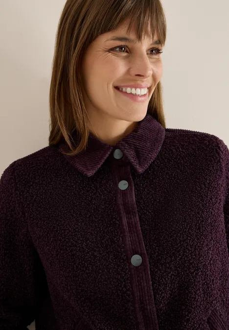 Teddy-Jacke mit Corddetails eggplant red