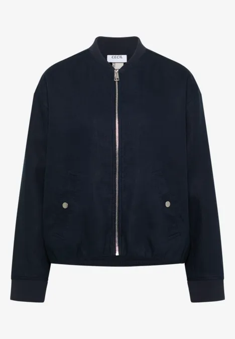 Schwarze Bomberjacke mit Reißverschluss, seitlichen Taschen und elastischen Bündchen