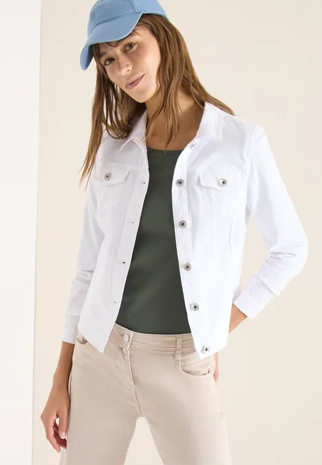 Kurtka jeansowa z kieszeniami na piersi i guzikami White